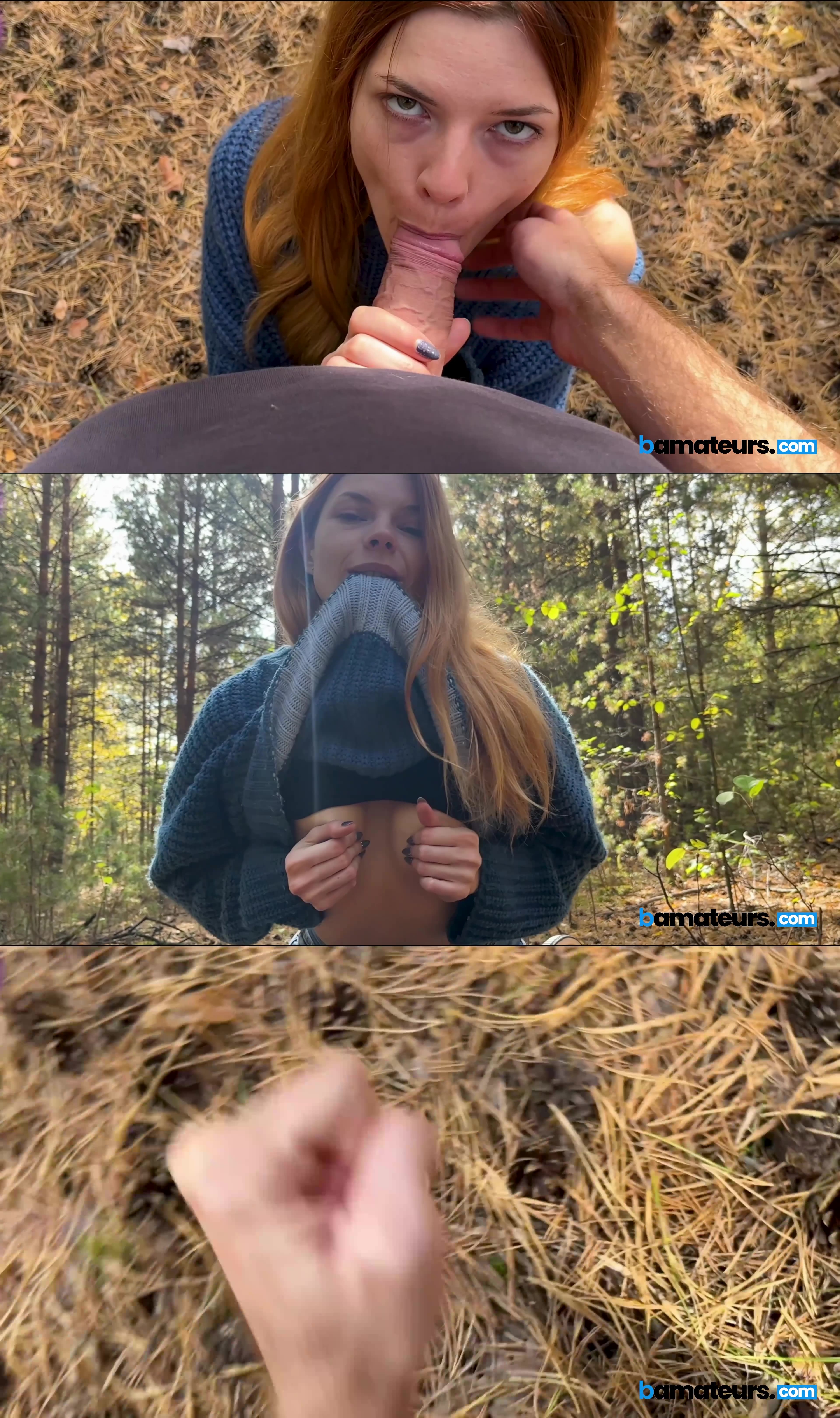 bAmateurs - Ginger Babe Swallows Cock In The Woods [UltraHD 4K 2160p]